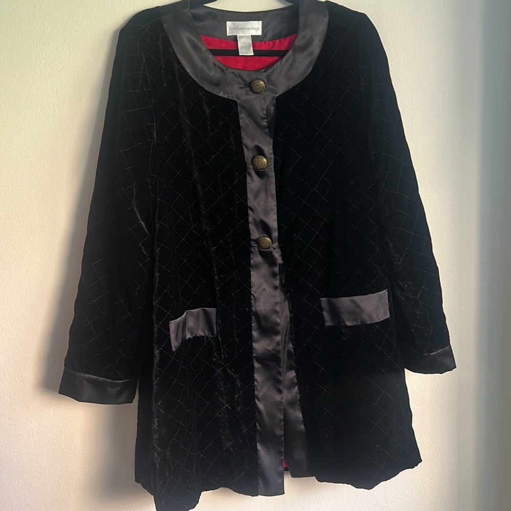 Soft Surroundings Velvet, Lined, Satin Trim Coat/Jacket, Size: L